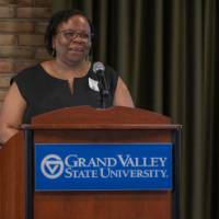 Dean Sherril Soman shares remarks with the guests